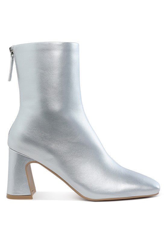 Square Toe Metallic Ankle Boots