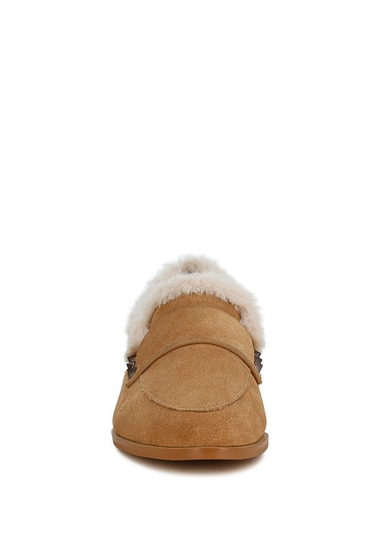 Fur Trim Suede Loafers