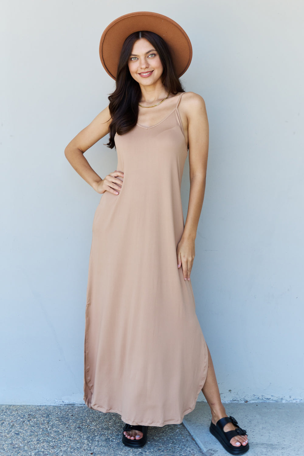 Cami Side Slit Maxi Dress in Camel