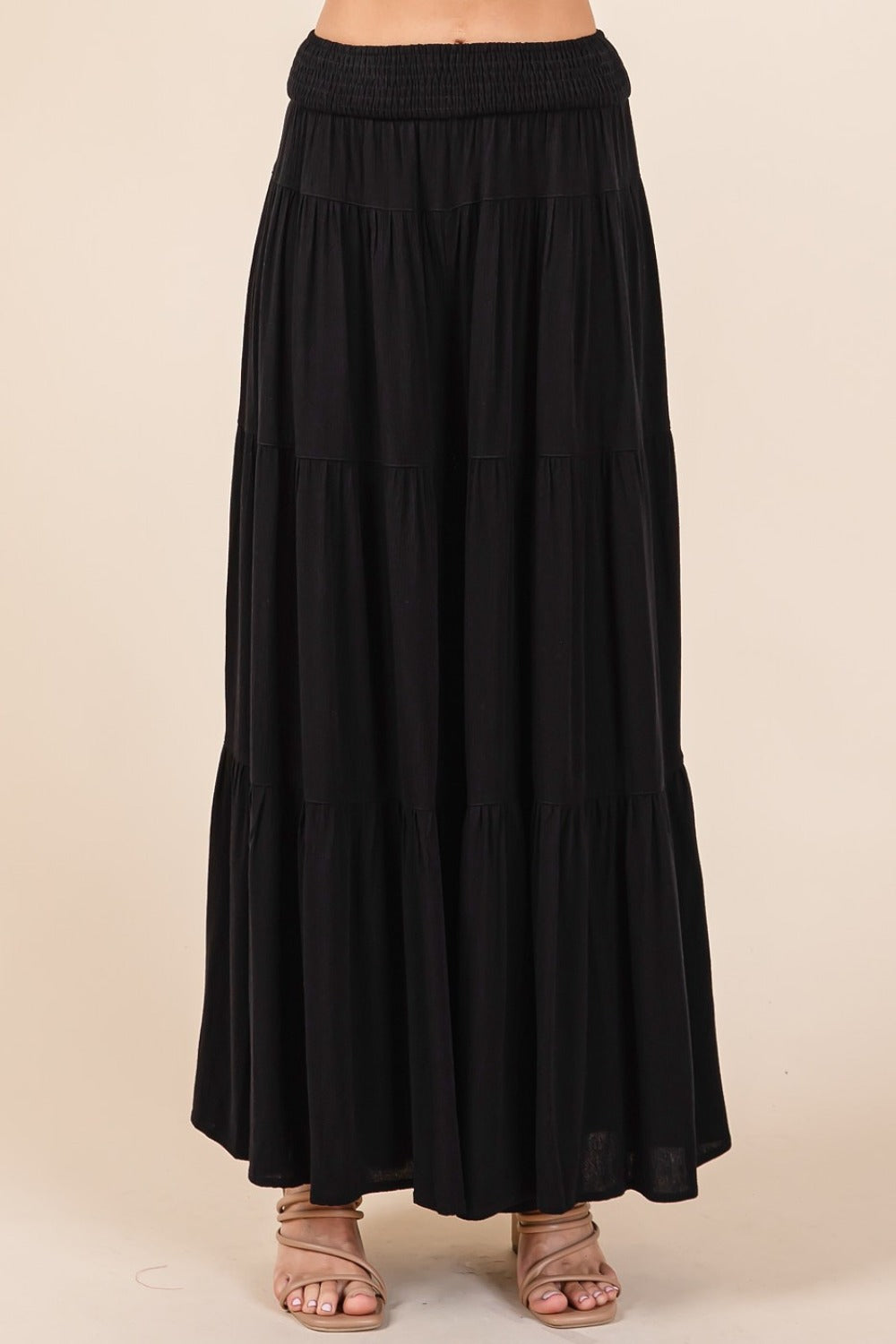 Tier Detail Smocked Elastic Waist Wide Leg Pants