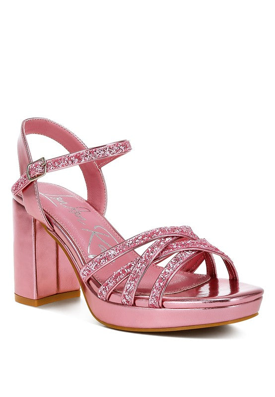 Glitter Strappy Block Sandals