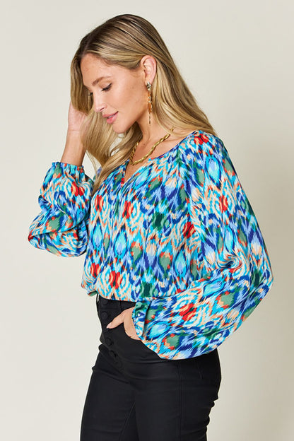 Printed Balloon Sleeve Blouse