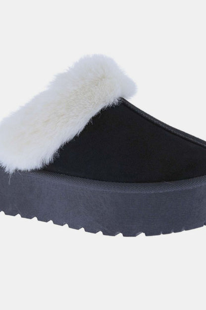 Thick Bottom Fur Trim Snow Slippers