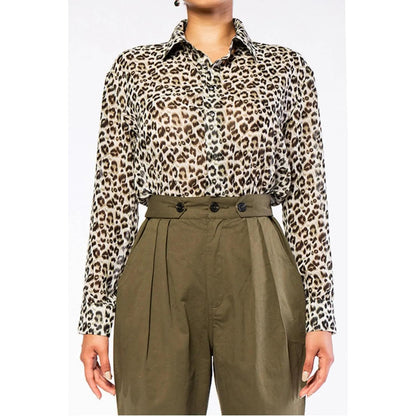 Cheetah Leopard Chiffon Blouse Jumpsuit Fabric Lightweight