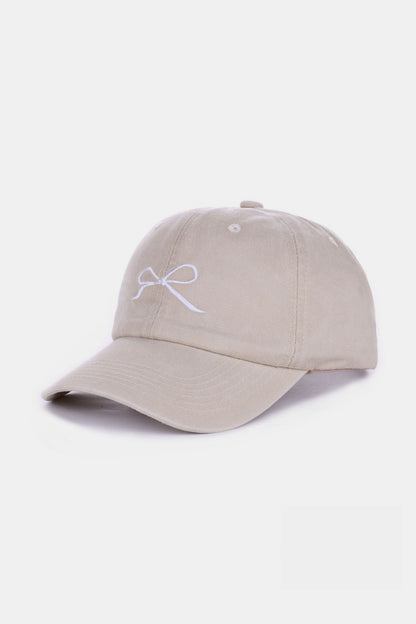 Bow Embroidered Washed Cotton Caps