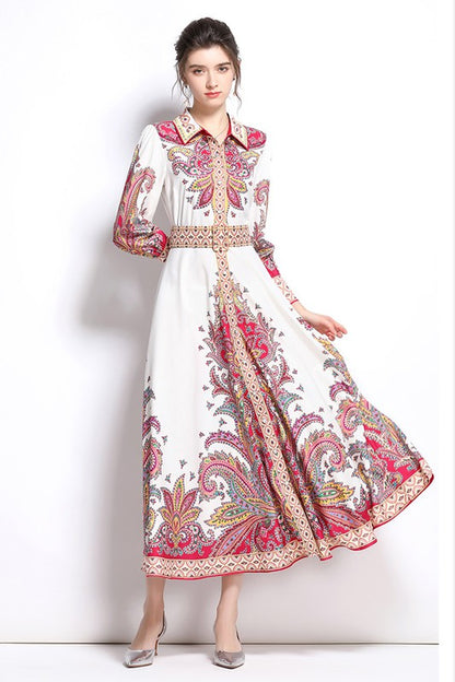 Floral Multi-Print Long Sleeves Dress