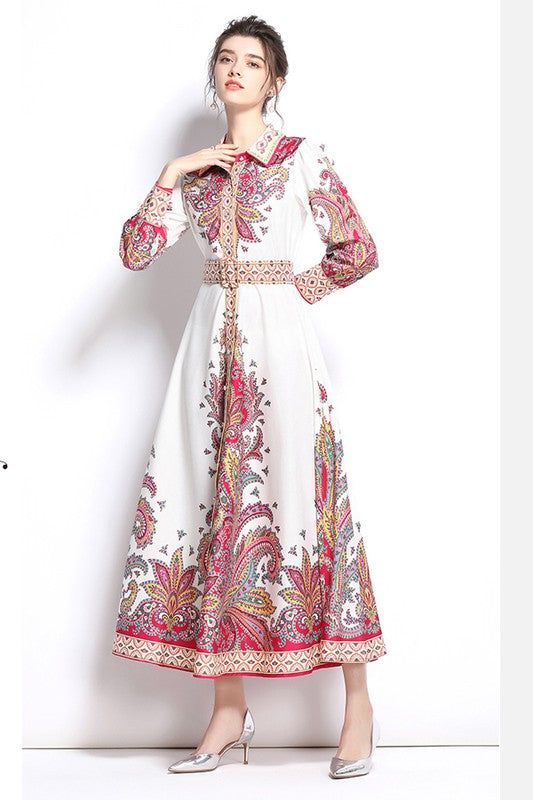 Floral Multi-Print Long Sleeves Dress