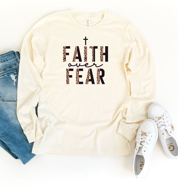 Faith Over Fear Leopard Long Sleeve Tee