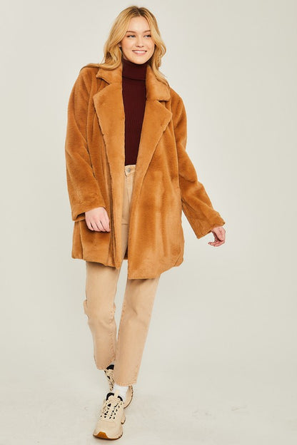 Woven Solid Teddy Collar Coat