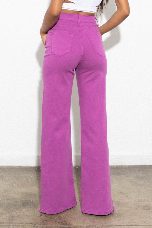 FRONT SLIT WIDE LEG TENCEL PANTS Vibrant M.i.U