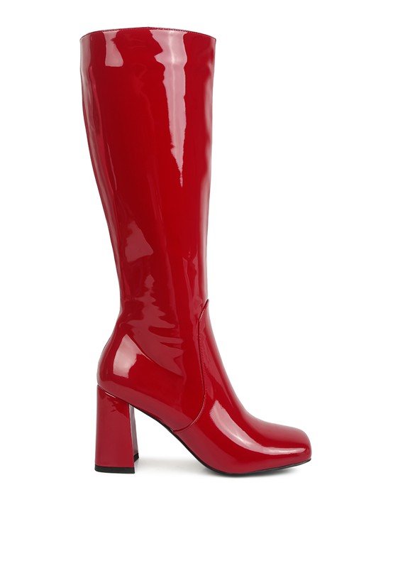 Patent PU Block Heeled Calf Boots