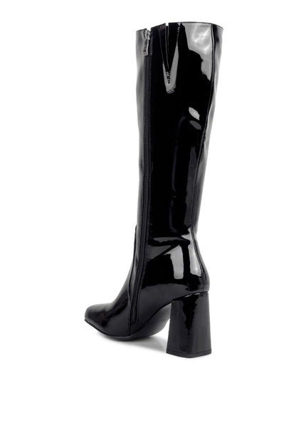 Patent PU Block Heeled Calf Boots