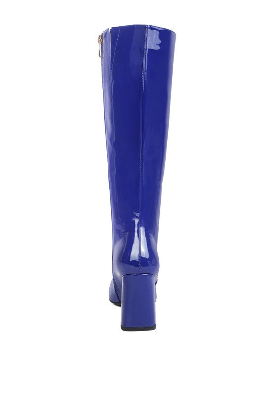 Patent PU Block Heeled Calf Boots