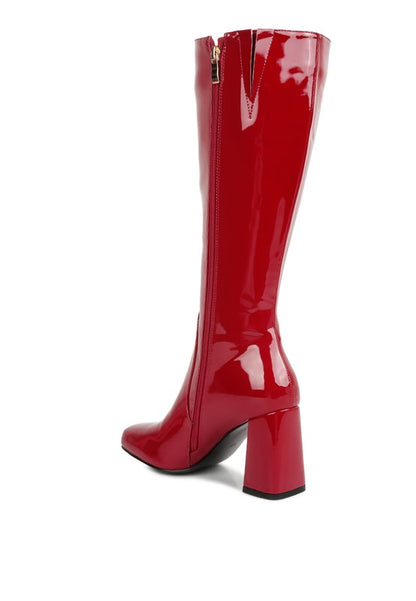 Patent PU Block Heeled Calf Boots