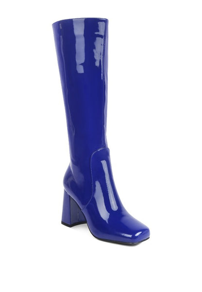 Patent PU Block Heeled Calf Boots