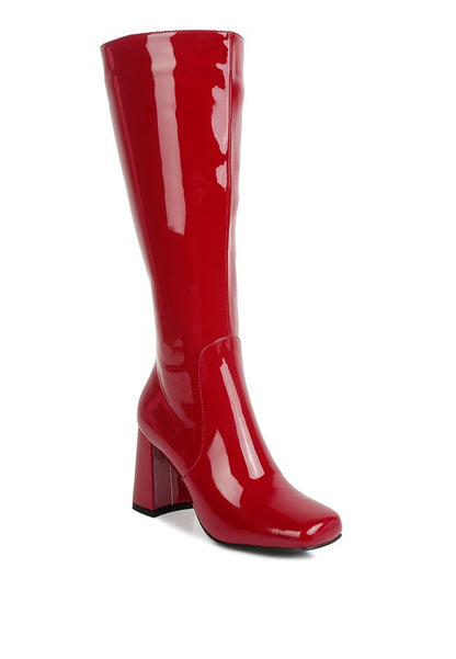 Patent PU Block Heeled Calf Boots