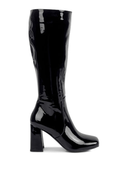 Patent PU Block Heeled Calf Boots