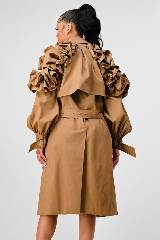 TRANSTION FLORAL SLEEVE TRENCH COAT