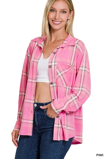 Plaid Shacket With Front Pocket