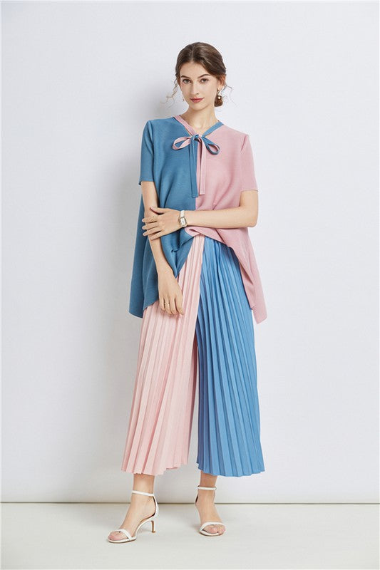 Color block short sleeves palazzo pants set