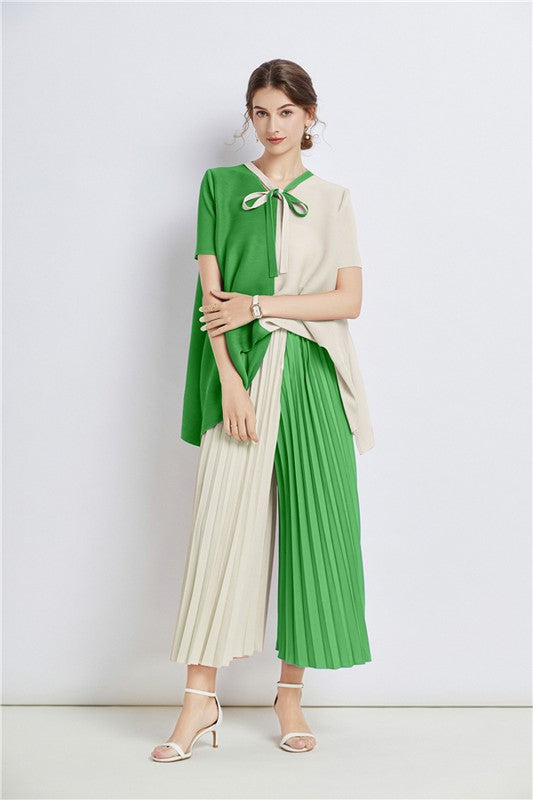 Color block short sleeves palazzo pants set