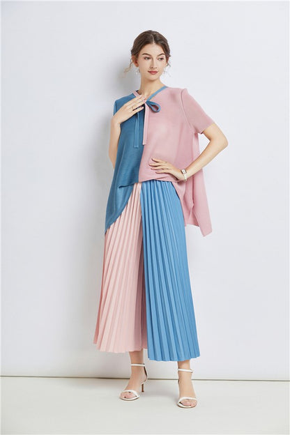 Color block short sleeves palazzo pants set