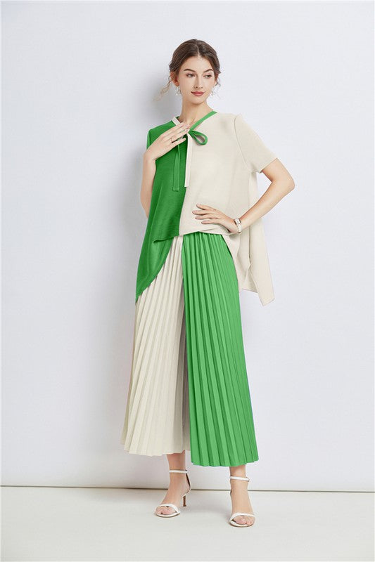 Color block short sleeves palazzo pants set