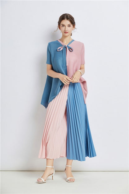 Color block short sleeves palazzo pants set