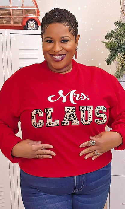 Leopard Ideal Chenille Mrs. Claus Long Sleeve Tee