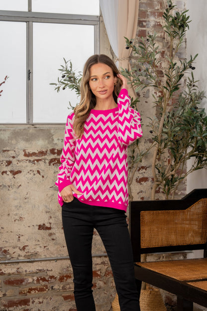 Wave Stripe Contrast Long Sleeve Sweater