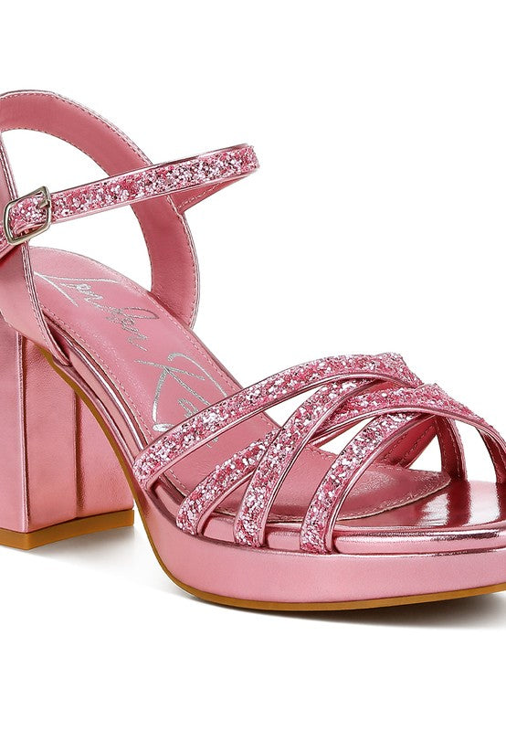 Glitter Strappy Block Sandals