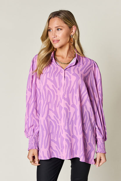 Printed Smocked Long Sleeve Blouse