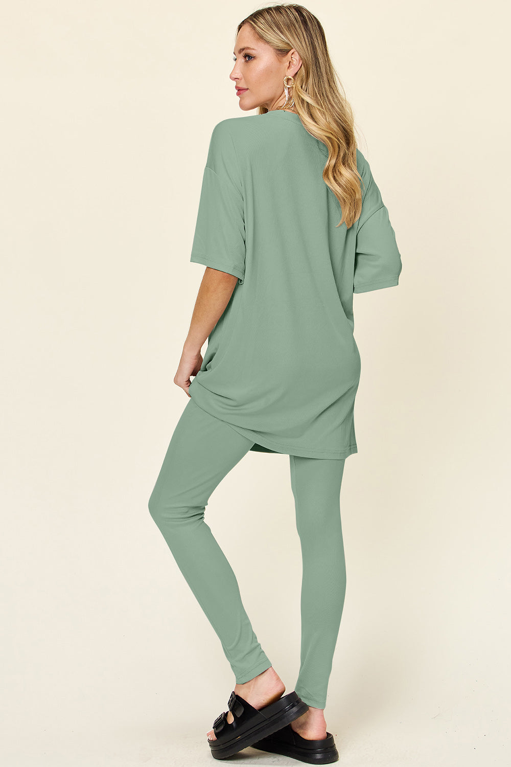 Round Neck Dropped Shoulder T-Shirt and Leggings Set