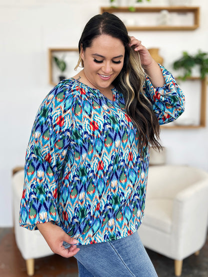 Printed Balloon Sleeve Blouse