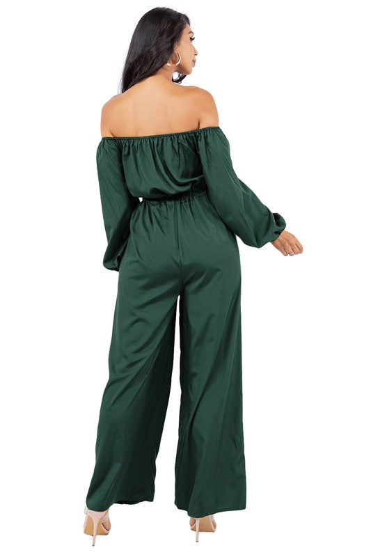 off shoulder long sleeves cargo style jumpsuit