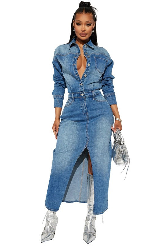 DENIM LONG MAXI DRESS