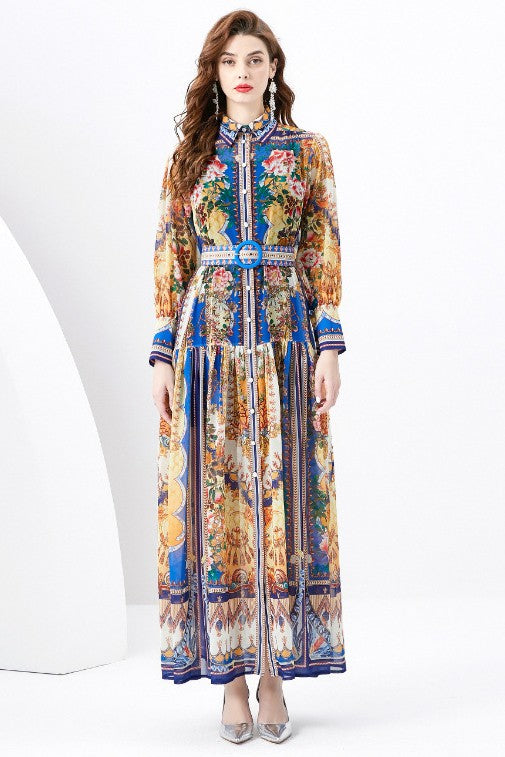 Floral multi-print long sleeve dress