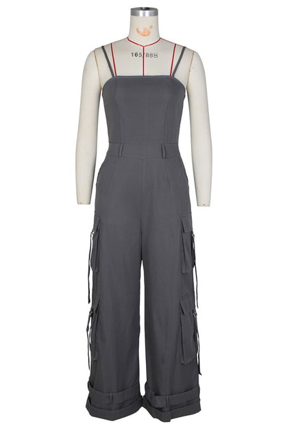 wide-leg cargo style jumpsuit