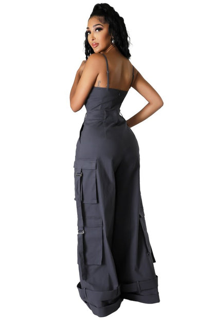 wide-leg cargo style jumpsuit