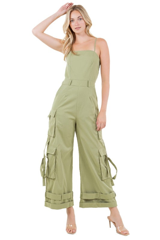 wide-leg cargo style jumpsuit