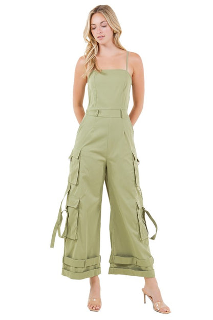 wide-leg cargo style jumpsuit