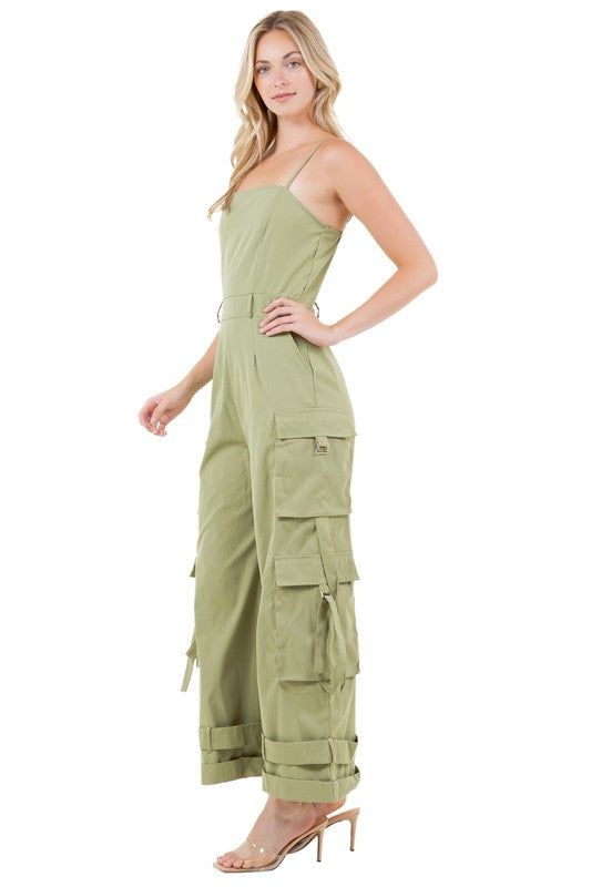 wide-leg cargo style jumpsuit