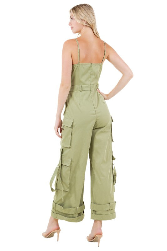 wide-leg cargo style jumpsuit