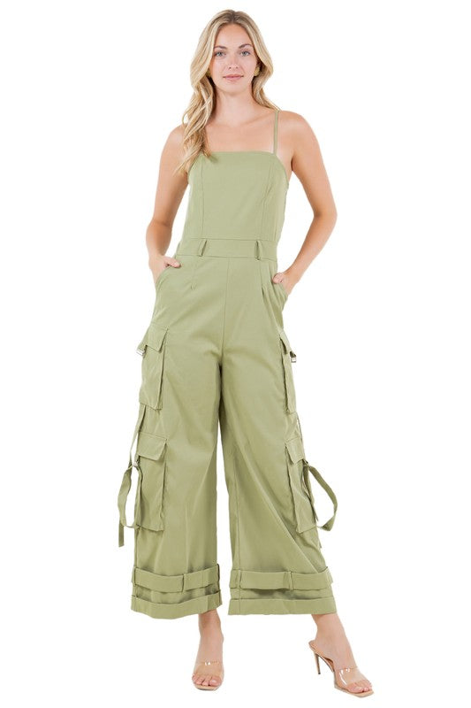 wide-leg cargo style jumpsuit