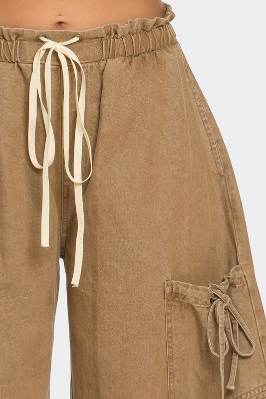 Drawstring Denim Cargo Pants