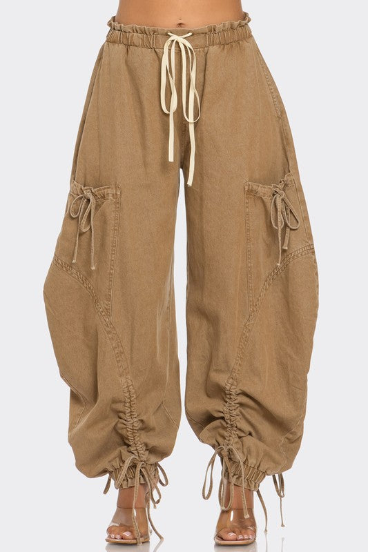 Drawstring Denim Cargo Pants