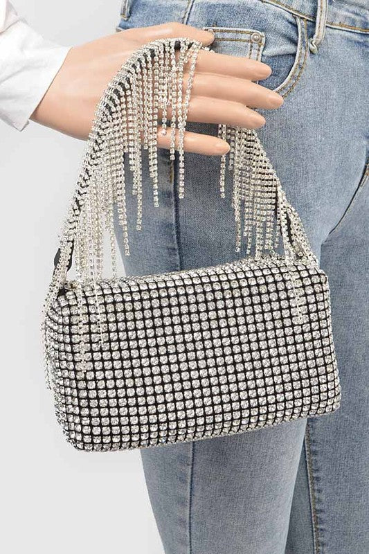 Fringe Rhinestone Curtain Handle Clutch Bag