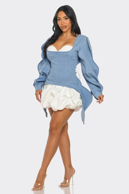 Denim Peplum Corset Dress