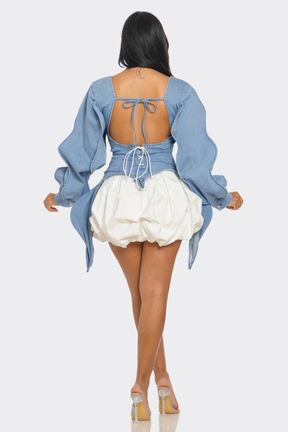 Denim Peplum Corset Dress