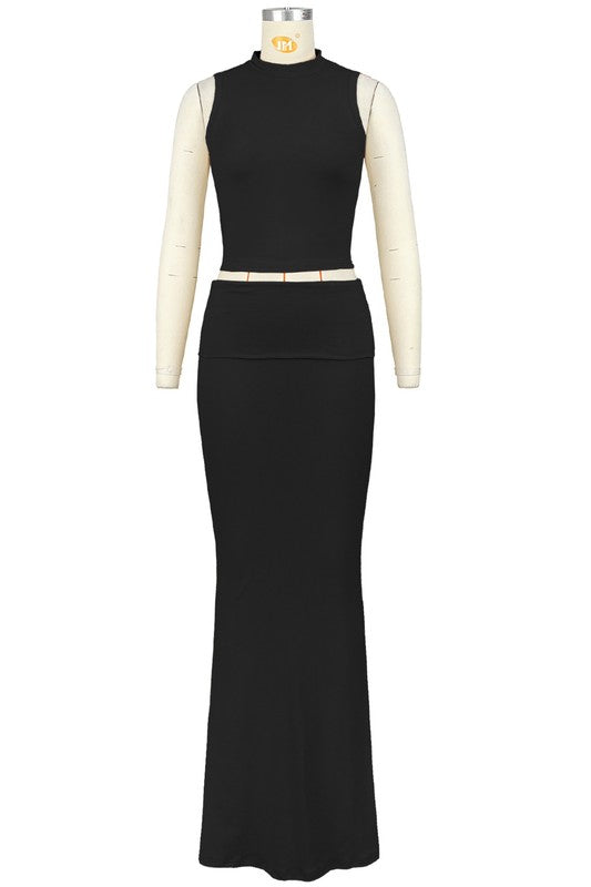 sleeveless round neckline and long maxi skirt set